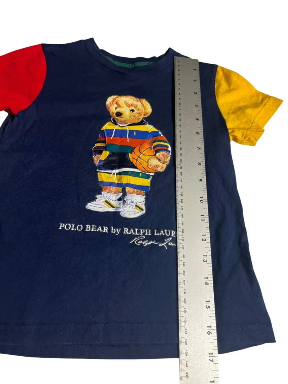 Polo Ralph Lauren Boys Color Block Polo Bear Graphic Tee 4T Navy/Red/Yellow